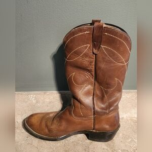 Vintage Brown Leather Steel Toe Work Cowboy Boots Sheplers Men's 9 1/2 DUSA Made